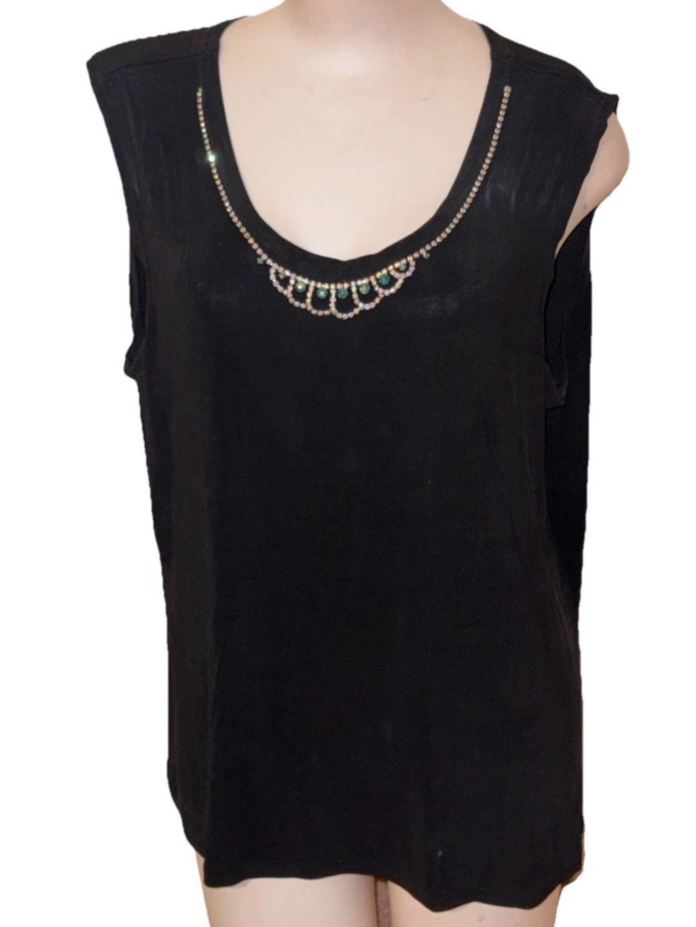 Double D Ranch Ranchwear Black Jersey Knit Sleeveless Top W/ Rhinestone Trim L